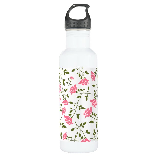 Cute Stylized Pink Roses Pattern 710 Ml Water Bottle (Front)