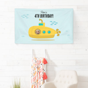 Cute Submarine Deep Sea Birthday Kids Photo Banner