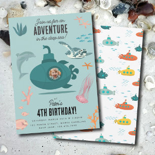 Cute Submarine Deep Sea Birthday Kids Photo Invitation