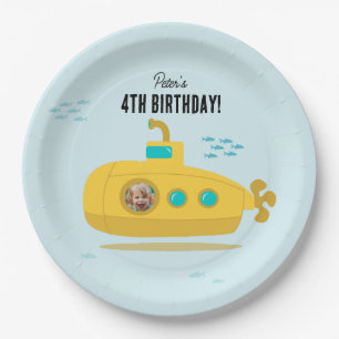 Cute Submarine Deep Sea Birthday Kids Photo Paper Plate