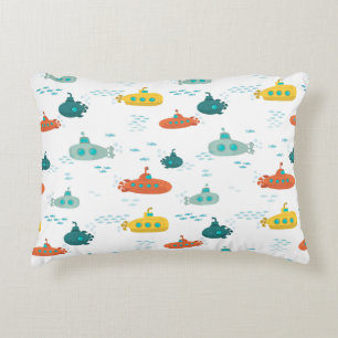 Cute Submarine Nautical Deep Sea Fish Pattern Accent Pillow