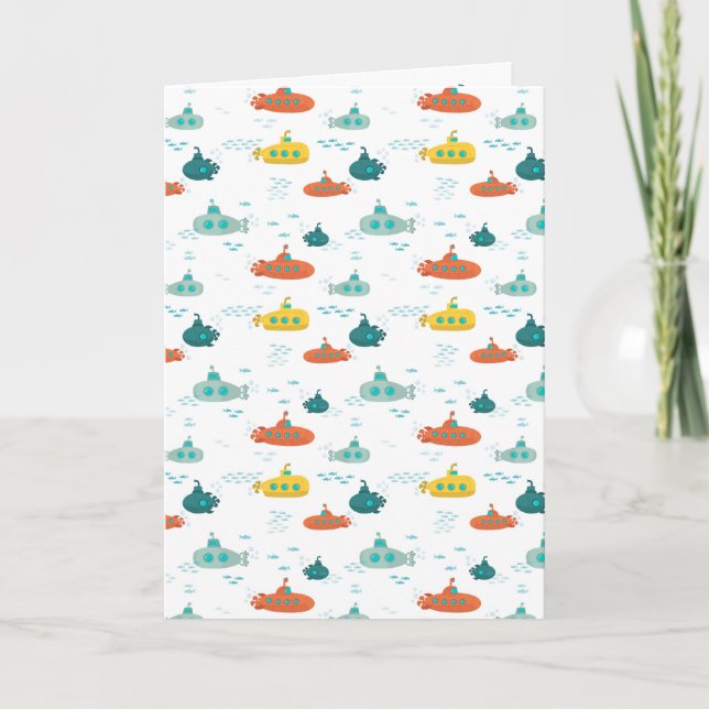 Cute Submarine Nautical Deep Sea Fish Pattern Card (Front)