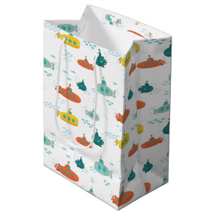 Cute Submarine Nautical Deep Sea Fish Pattern Medium Gift Bag