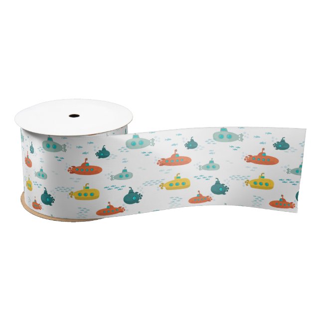 Cute Submarine Nautical Deep Sea Fish Pattern Satin Ribbon (Spool)