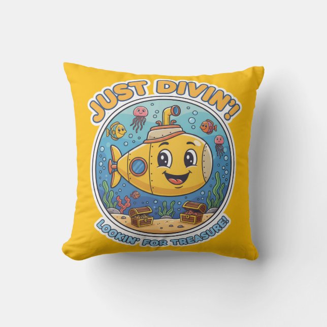 Cute Submarine-Nautical Nursery Decor Throw Pillow (Front)