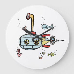 Cute Submarine Nautical Under Water Round Large Clock