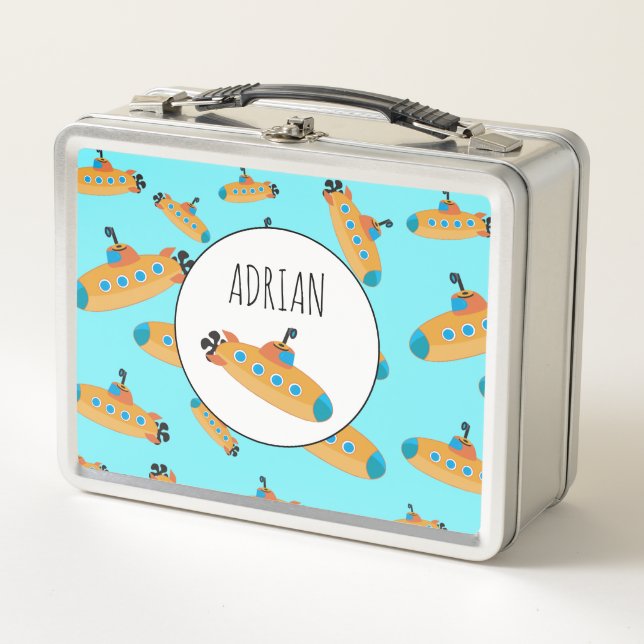 Cute Submarine Pattern Custom Name Metal Lunch Box (Front)