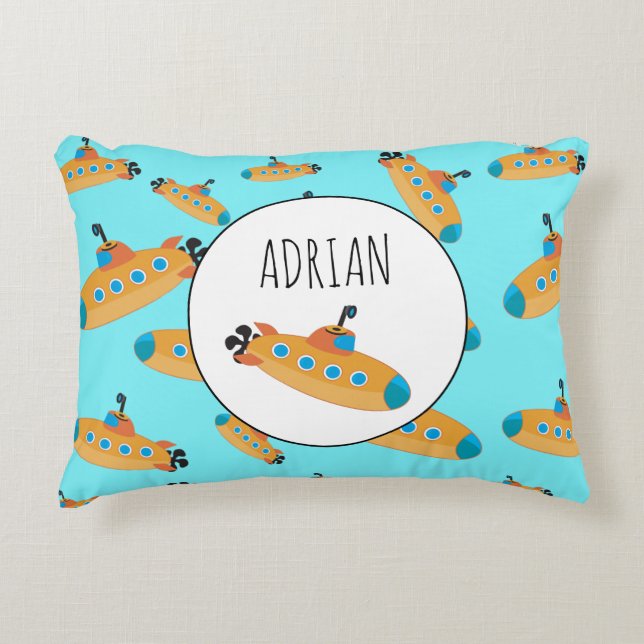 Cute Submarine Pattern Nursery Kids Room Accent Pillow (Front)