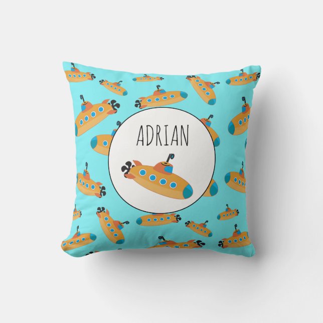 Cute Submarine Pattern Nursery Kids Room Throw Pillow (Front)