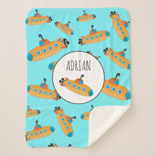 Cute Submarine Pattern  Sherpa Blanket