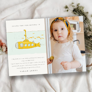 Cute Submarine Photo Yellow Any Age Birthday  Thank You Card