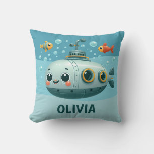 Cute Submarine Under the Sea Throw Pillow