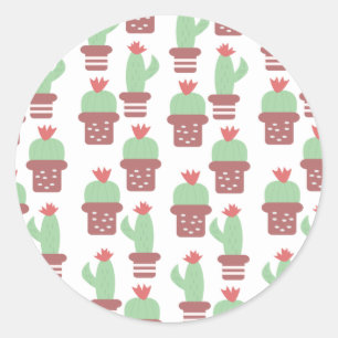 Cute Succulent Cactus   Potted Houseplants Pattern Classic Round Sticker