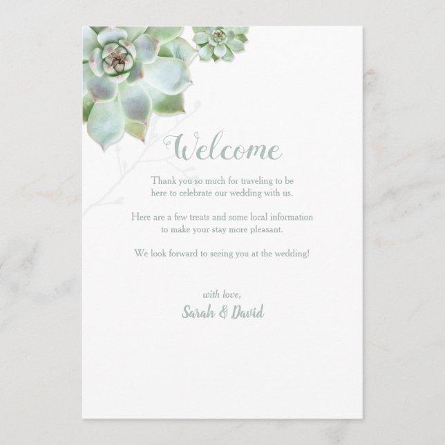 Cute Succulent Garden Wedding Itinerary Program (Front)