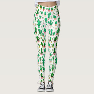 Cute Succulent Green Cactus Watercolor Pattern Leggings