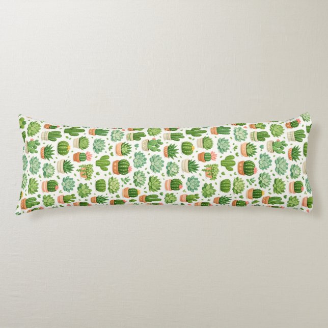 Cute Succulent Plant Seamless Pattern Body Pillow (Front)