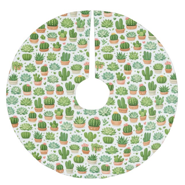 Cute Succulent Plant Seamless Pattern Brushed Polyester Tree Skirt (Front)