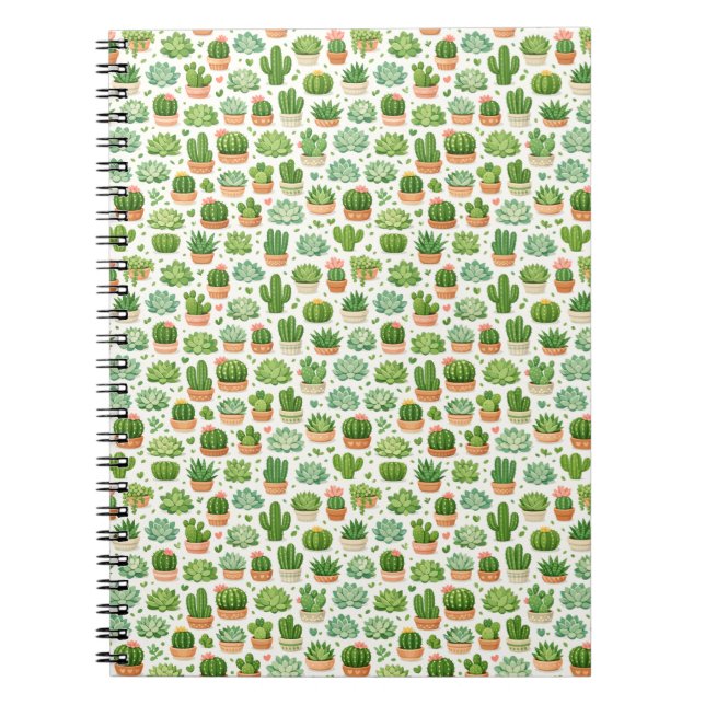 Cute Succulent Plant Seamless Pattern Notebook (Front)