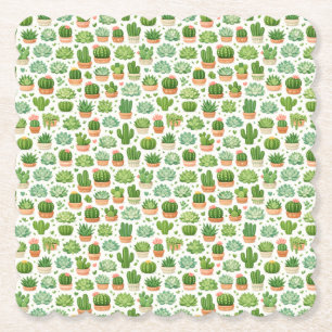 Cute Succulent Plant Seamless Pattern Paper Coaster