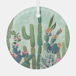 Cute Succulents: Vintage Cactus Pattern Glass Ornament
