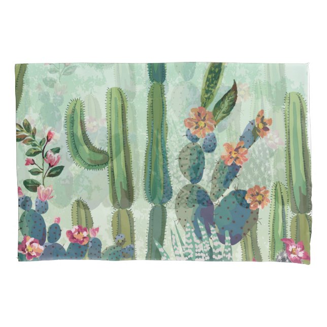 Cute Succulents: Vintage Cactus Pattern Pillowcase (Front)