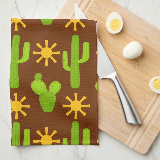 Cute Sud-Ouest motif cactus serviette de cuisine (Quart Plié)