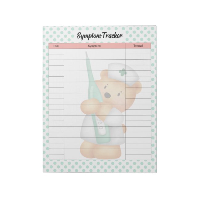 Cute Sugar Bear Themed Symptom Tracker  Notepad (Rotated)