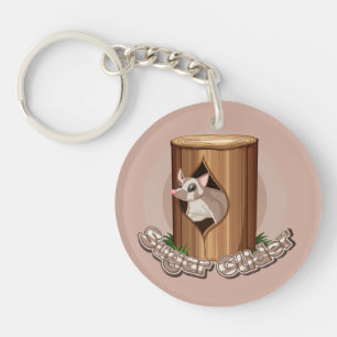 Cute Sugar Glider Log Cartoon Art Keychain