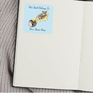 Cute Sugar Glider Tropical Flowers Bookplate Square Sticker
