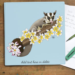 Cute Sugar Glider Tropical Plumeria Flowers Blue Binder