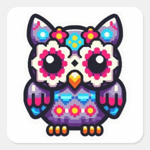 Cute Sugar Owl , day of the dead owl Square Sticker
