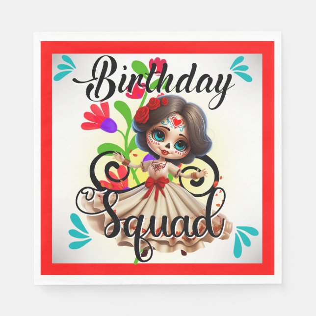 Cute Sugar Skull Birthday Napkin (Front)