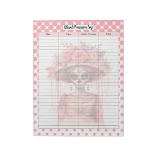 Cute Sugar Skull Blood Pressure Log Notepad