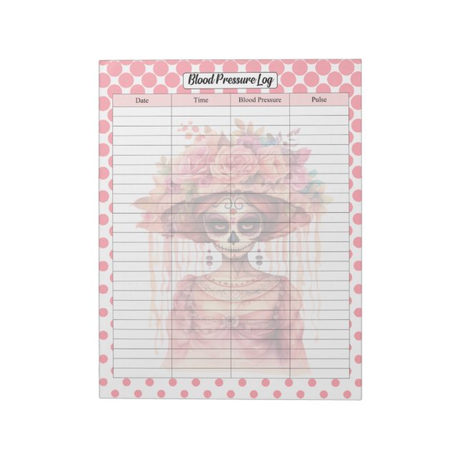 Cute Sugar Skull Blood Pressure Log Notepad (Rotated)