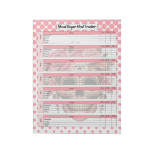 Cute Sugar Skull Blood Sugar and Meal Log Notepad