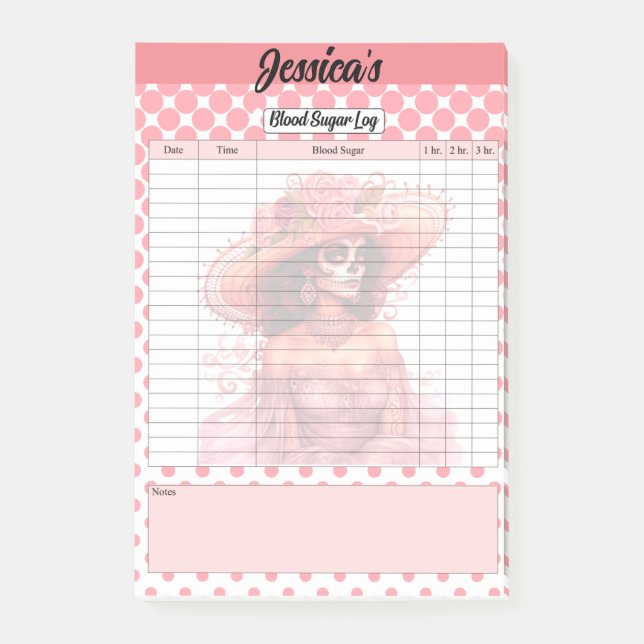 Cute Sugar Skull Blood Sugar Log Post-it Notes (Front)