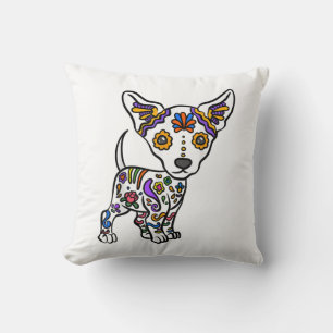 cute sugar skull chihuahua throw pillow