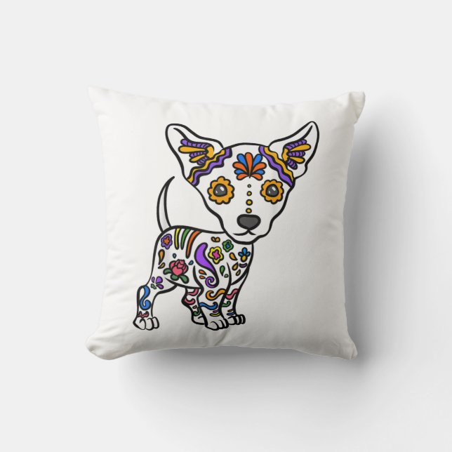 cute sugar skull chihuahua throw pillow (Front)