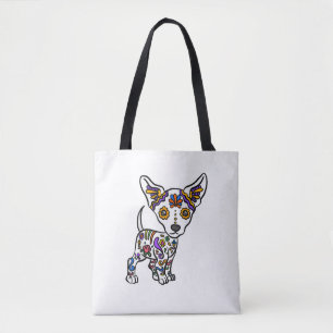 cute sugar skull chihuahua tote bag