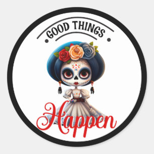 Cute Sugar Skull Classic Round Sticker