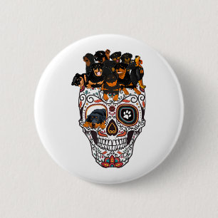 cute sugar skull dog rottweiler skull halloween 2 inch round button