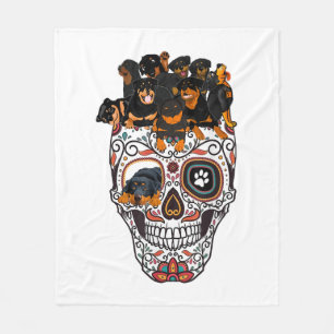 cute sugar skull dog rottweiler skull halloween fleece blanket