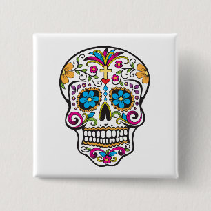 Cute Sugar Skull Happy Day of the Dead 2 Inch Square Button
