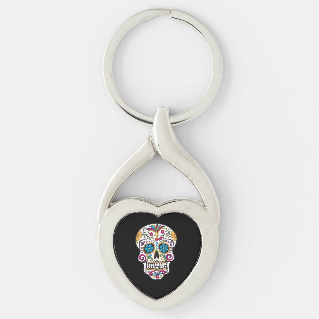 Cute Sugar Skull Happy Day of the Dead Keychain (Front)