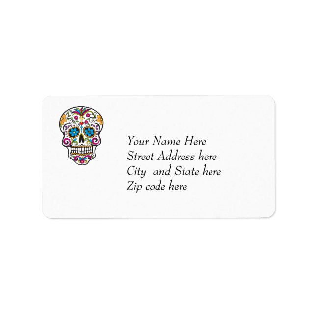 Cute Sugar Skull Happy Day of the Dead Label (Front)