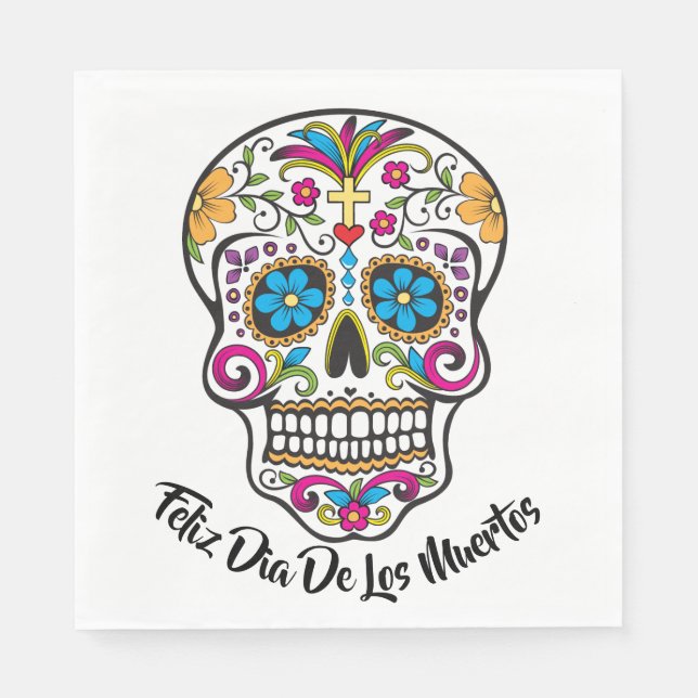 Cute Sugar Skull Happy Day of the Dead Napkin (Front)