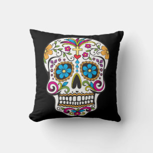Cute Sugar Skull  Happy Day of the Dead Throw Pillow