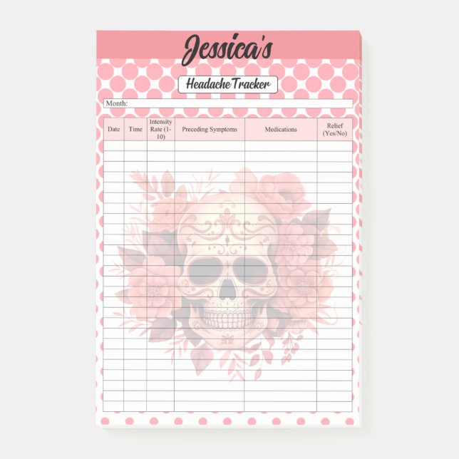 Cute Sugar Skull Headach Tracker Post-it Notes (Front)