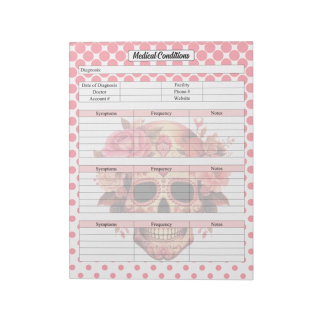 Cute Sugar Skull Medical Condition Notes (Rotated)