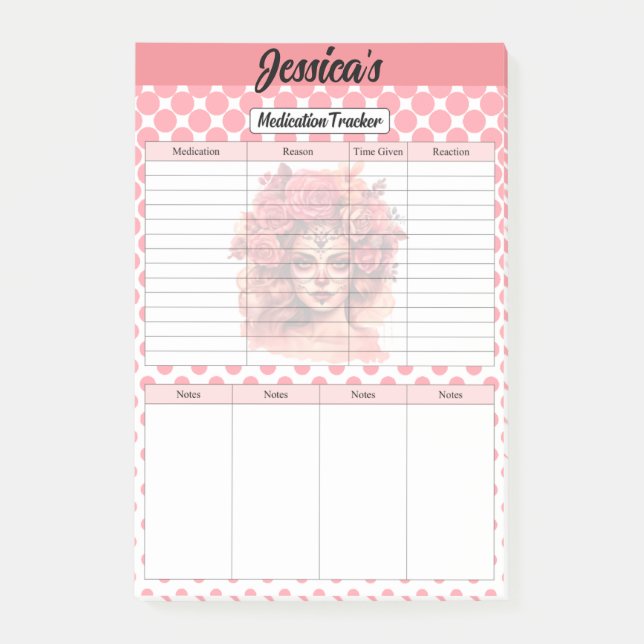 Cute Sugar Skull Medication Tracker Post-it Notes (Front)